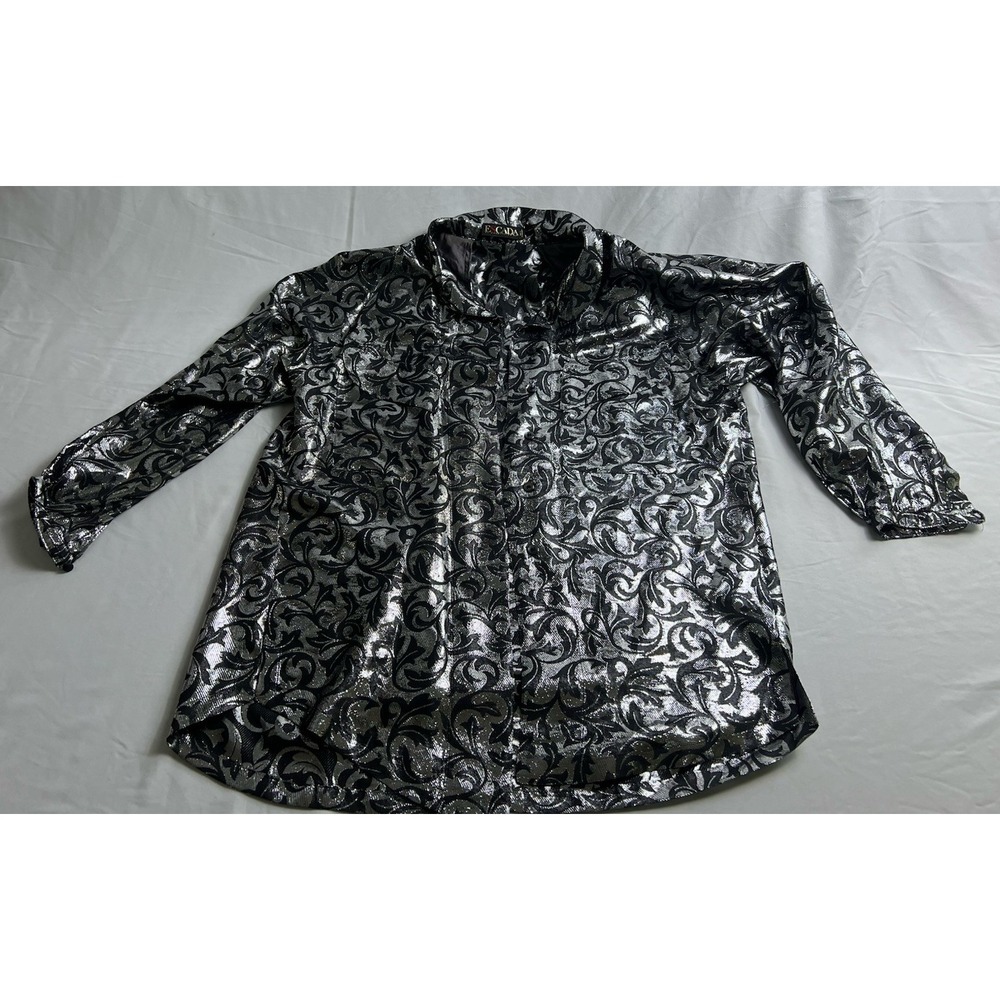 Vintage Escada Margaretha Ley Silver Metallic Jacquard Blouse Top EU 40